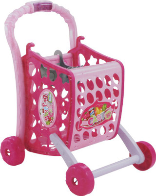 

Muren Peepal shop Shopping Cart Pretend Play Toy With Food Fruits Vegetables and Lights Pink-56 Pcs Set