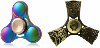 

Montez Rainbow Triangle UFO & Transformer Metal Fidget Hand Spinner Toy Set Of 2(Multicolor)