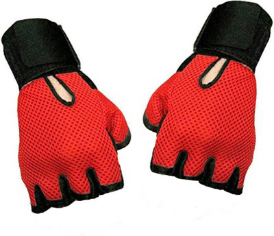 Alaska Netted HEAVY LEATHER PADDING With Wrist Support Gym & Fitness Gloves (M, Red) available at flipkart for Rs.101