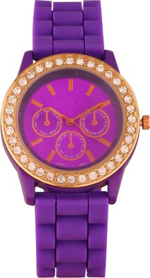 Merchanteshop Geneva Diamond Studded Purple Silicon Strap Watch  - For Girls   Watches  (Merchanteshop)
