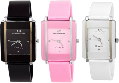 Maan International Black-White-Pink 3 Combo Watch  - For Girls   Watches  (Maan International)