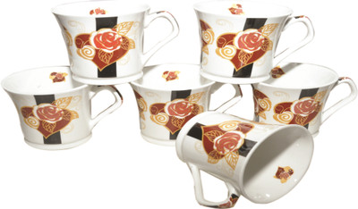 Amazecart Bone China Tea & Coffee Cups Set of 6 Pieces (150 ml) Bone China(Multicolor, Pack of 6)