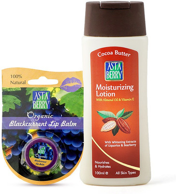 

Astaberry Blackcurrent Organic Lip Balm & Cocoa Butter Moisturizer Combo(100 ml)