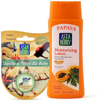

Astaberry Vanilla & Mint Organic Lip Balm & Papaya Moisturizer Combo(100 ml)