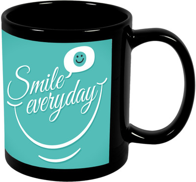 

Thirsty Guys Smile Everyday Black Ceramic Mug(325 ml), Multicolor