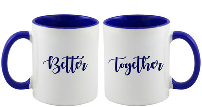

Thirsty Guys Better Together Inner Blue Couple Ceramic Mug(325 ml, Pack of 2), Multicolor