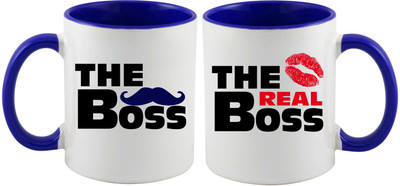

Thirsty Guys The Boss And The Real Boss Inner Blue Couple Ceramic Mug(325 ml, Pack of 2), Multicolor