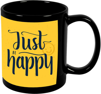 

Thirsty Guys Just Be Happy Black Ceramic Mug(325 ml), Multicolor