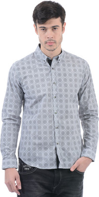 FLYING MACHINE Men Self Design Casual White, Black Shirt