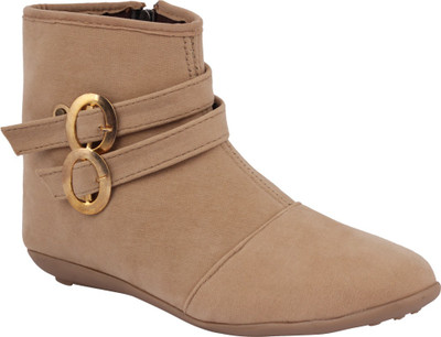 

ABJ Fashion Double Buckle Women's Ankle Lenght Beige Boots For Women(Beige
