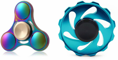 

Montez Rainbow Triangle UFO & Shinning Wheel Metal Fidget Hand Spinner Toy Set Of 2(Multicolor)