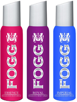 

Fogg FOGG IMPERIAL DEODORANT + FOGG ROYAL DEODORANT + FOGG ESSENCE DEODORANT FOR WOMEN Body Spray - For Men & Women(120 ml, Pack of 3)