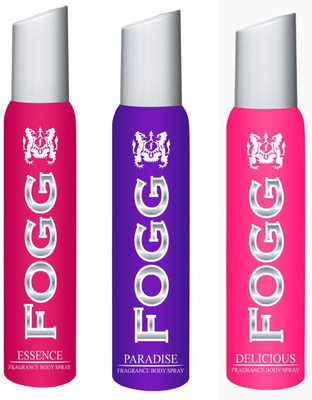 Fogg FOGG ESSENCE DEODORANT FOR WOMEN + FOGG DELICIOUS DEODORANT FOR WOMEN + FOGG PARADISE DEODORANT FOR WOMEN Body Spray - For Men & Women(120 ml, Pack of 3) available at flipkart for Rs.660