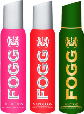 

Fogg FOGG NAPOLEON DEODORANT + FOGG VICTOR DEODORANT + FOGG DELICIOUS DEODORANT FOR WOMEN Body Spray - For Men & Women(120 ml, Pack of 3)
