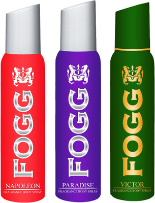 Fogg FOGG NAPOLEON DEODORANT + FOGG VICTOR DEODORANT + FOGG PARADISE DEODORANT FOR WOMEN Body Spray - For Men & Women(120 ml, Pack of 3) available at flipkart for Rs.660