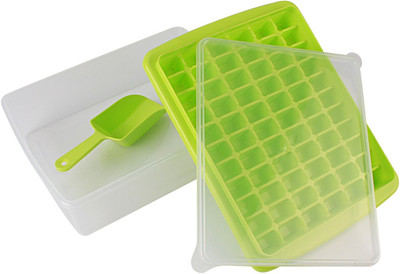 

HOKIPO 66 Cubes for Fridge with Storage Box + Spoon + Transparent Cover Lid Green Plastic Ice Cube Tray Set(Pack of 1)