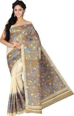 

Pavechas Printed Mangalagiri Jute, Silk Saree(Multicolor), Beige;blue