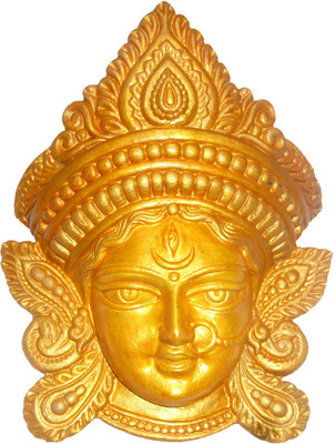 

Rasoh village hand artz wall hanging durga face golden decorative mask Decorative Showpiece - 25 cm(Terracotta, Gold)