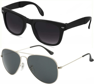 

Azmani Wayfarer, Aviator Sunglasses(Silver, Black)