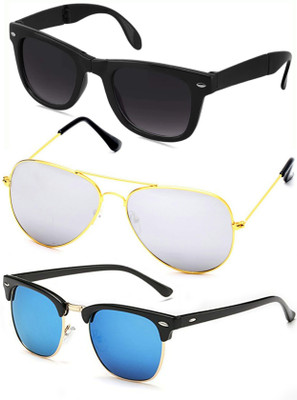 

Azmani Wayfarer, Aviator, Clubmaster Sunglasses(Silver, Blue, Black)