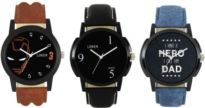 Om Designer Lorem Analogue Black Dial Men's & Boy's Watch Leather Strap Combo Pack of 3 Watch  - For Men   Watches  (Om Designer)