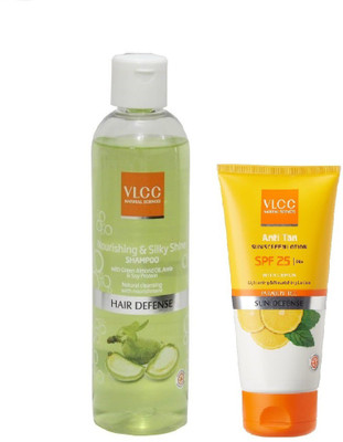 

VLCC COMBO KIT OF NOURISHING SILKY SHINE SHAMPOO (350 ML) & SUN SCREEN LOTION ANTI-TAN SUN BLOCK - SPF 25 PA+ WITH LEMON (150 ML)(Set of 3)
