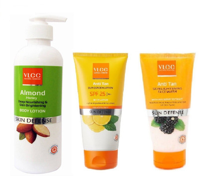 VLCC COMBO OF ANTI-TAN FACE-WASH (150ML), ANTI-TAN SUN-SCREEN SPF +25 (150ML) & ALMOND BODY LOTION (350ML)(3 Items in the set)