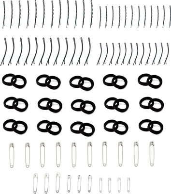 

Out Of Box Combo Of 24 Bob Pin 24 Side Pin 10 Piece Big Safety Pin 10 Piece Mixed Size Safety Pins And 30 Piece Black Ribbed Elastic Wide Ponytail Holder(Set of 98)
