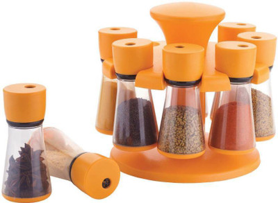 Divine Orange Color 8-Jar Revolving Spice Rack Masala Box Condiment Set(Plastic) available at flipkart for Rs.399
