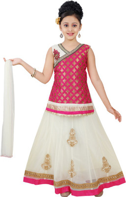 

Haazra Girls Lehenga Choli Ethnic Wear Self Design Lehenga, Choli and Dupatta Set(Pink, Pack of 1