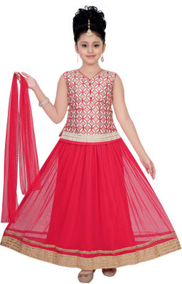 

Haazra Girls Lehenga Choli Ethnic Wear Self Design Lehenga, Choli and Dupatta Set(Red, Pack of 1