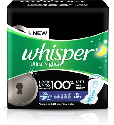 Flipkart - Whisper Whisper Ultra Overnight – Extra Large Wings Sanitary Pad(Pack of 15)