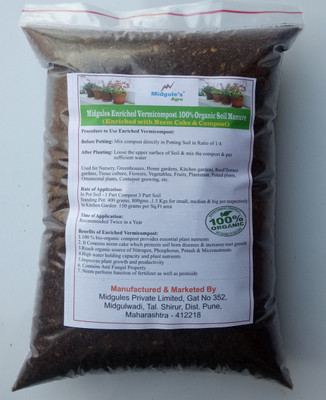 Midgules Enriched Vermicompost – 100% Organic ( With Neem Cake & Compost) h Soil Manure(900 g Powder) available at flipkart for Rs.166