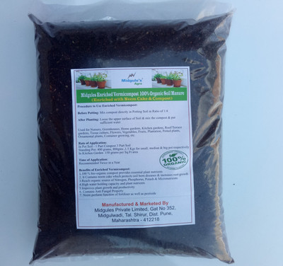 

Midgules Enriched Vermicompost – 100% Organic ( With Neem Cake & Compost) g Soil Manure(9 kg Powder)