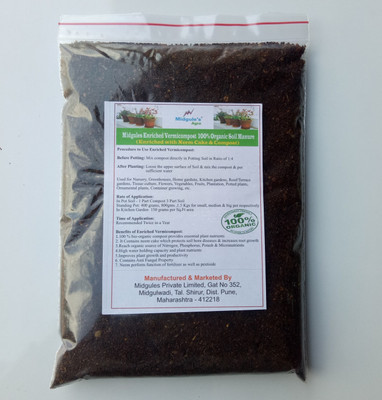 Midgules Enriched Vermicompost – 100% Organic ( With Neem Cake & Compost) f Soil Manure(400 g Powder) available at flipkart for Rs.119