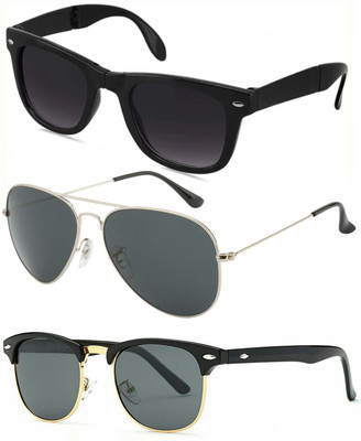 

Azmani Wayfarer, Shield, Aviator Sunglasses(Black)
