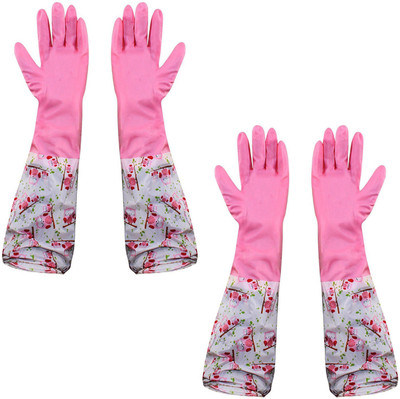 

HOKIPO Reusable PVC Latex Kitchen Gloves, Long Elbow Length - For Summer, 2 Pair Wet and Dry Glove Set(Free Size Pack of 2)