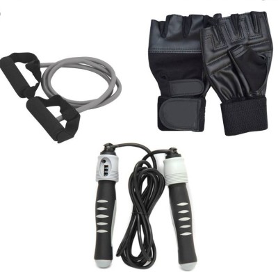 

Sports Solutions Pack of 3, Single Toning Tube, Weight Lifting gloves and Solid Skipping Rope. Gym & Fitness Kit