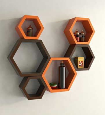 

JaipurCrafts Orange & Brown Hexagon Shape Wooden Wall Shelf(Number of Shelves - 6, Multicolor)