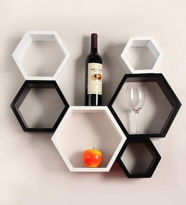

JaipurCrafts Black & White Hexagon Shape Storage Wooden Wall Shelf(Number of Shelves - 6, Multicolor)