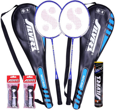 

Silver's Micro 2 Racquets, 1 Box S/C Marvel, 2 PVC Grips Badminton Racquet Blue, Black Strung Badminton Racquet(G2 - 3.75 Inches, 490 g), Black;blue
