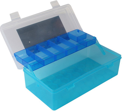 

HOKIPO Clear Plastic Storage Organizer Box with Compartments & Slide-out Tray for Stationery, Medicine Pills, Accessories - Storage Box(Blue)