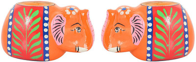 

HOUZZPLUS Wooden Elephant Shape Candle Holders with Candles, home Decor, decorative showpiece Earthenware Candle Holder(Orange, Pack of 2)