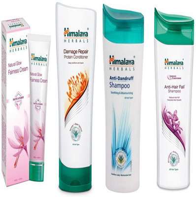 

Himalaya anti hair fall shampoo,anti dandruff shampoo, damafe repair conditioner, fairness cream(Set of)