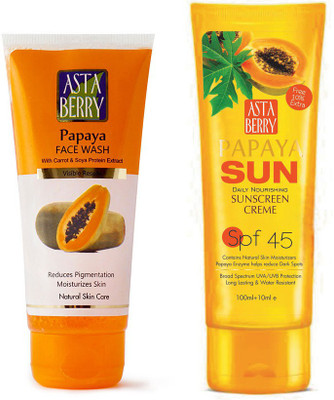 Astaberry 1 Papaya Face Wash & 1 Papaya SPF 45 Combo(Set of 2)