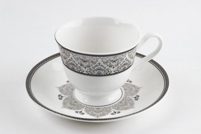 

Swagger fine Bone China tea set Bone China(Grey, White, Silver, Pack of 12)
