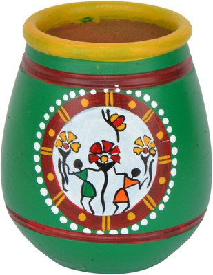 

Hind Hastkala 1 Compartments Terracotta Pen holder(Green)