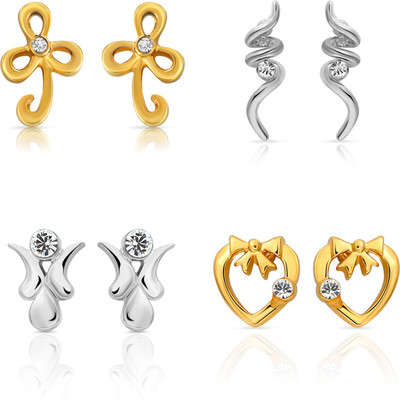 mahi Gold & Rhodium Plated Combo Crystal Alloy Stud Earring