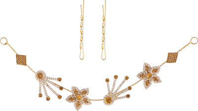

AccessHer Stone Studded wedding and Party Fancy Premium Quality Tiara With Bobby Pins Hair Accessory Set(Gold)