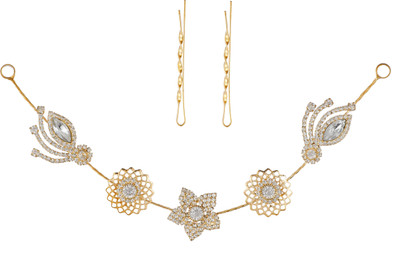 

AccessHer Stone Studded wedding and Party Fancy Premium Quality Tiara With Bobby Pins Hair Accessory Set(Gold)
